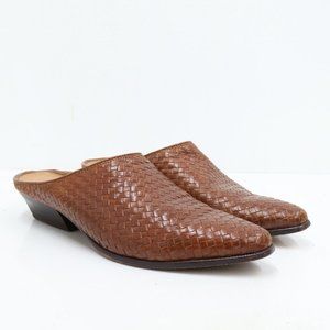 Vtg 90's Woven Leather Mules Slip on Shoes 7M Brown Shoestrings